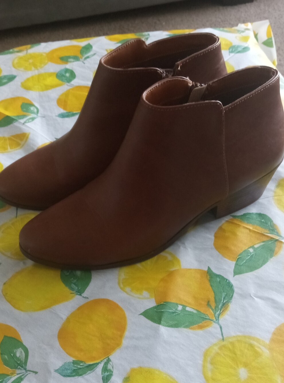 Soda Brown Low Heel Ankle Boots with Side Zip